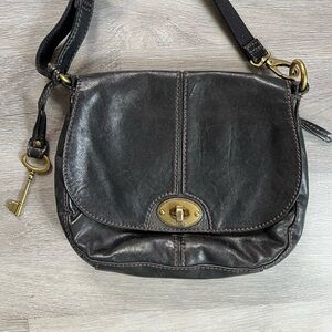 Fossil distressed Black Leather Crossbody Bag